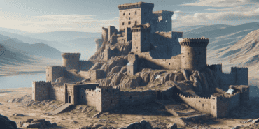DALL·E 2024-03-26 13.32.03 - Create a realistic visualisation of an ancient hilltop castle in ruins from the Urartu period. The castle should display typical Urartian architecture